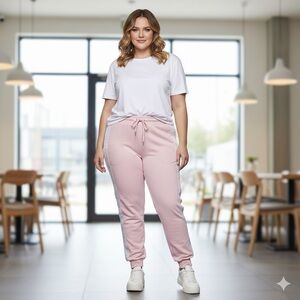 Guess Barbiecore Baby Pink Logo Side Stripe Sporty Joggers-Size XL